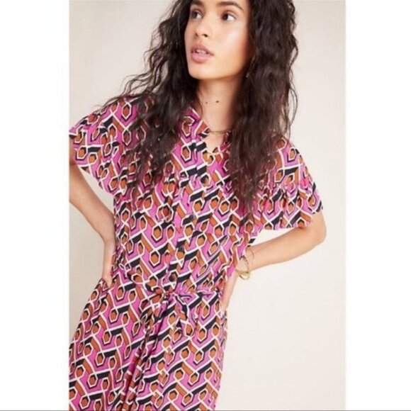 Anthropologie Corey Lynn Calter Annabel Pink Ruffle Shirt Dress Maxi Small - Picture 3 of 15